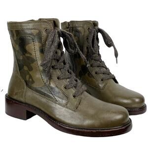 NWOB Sundance Trask Women's Brett Lace Up Combat Boots in Olive Camo, Size 6